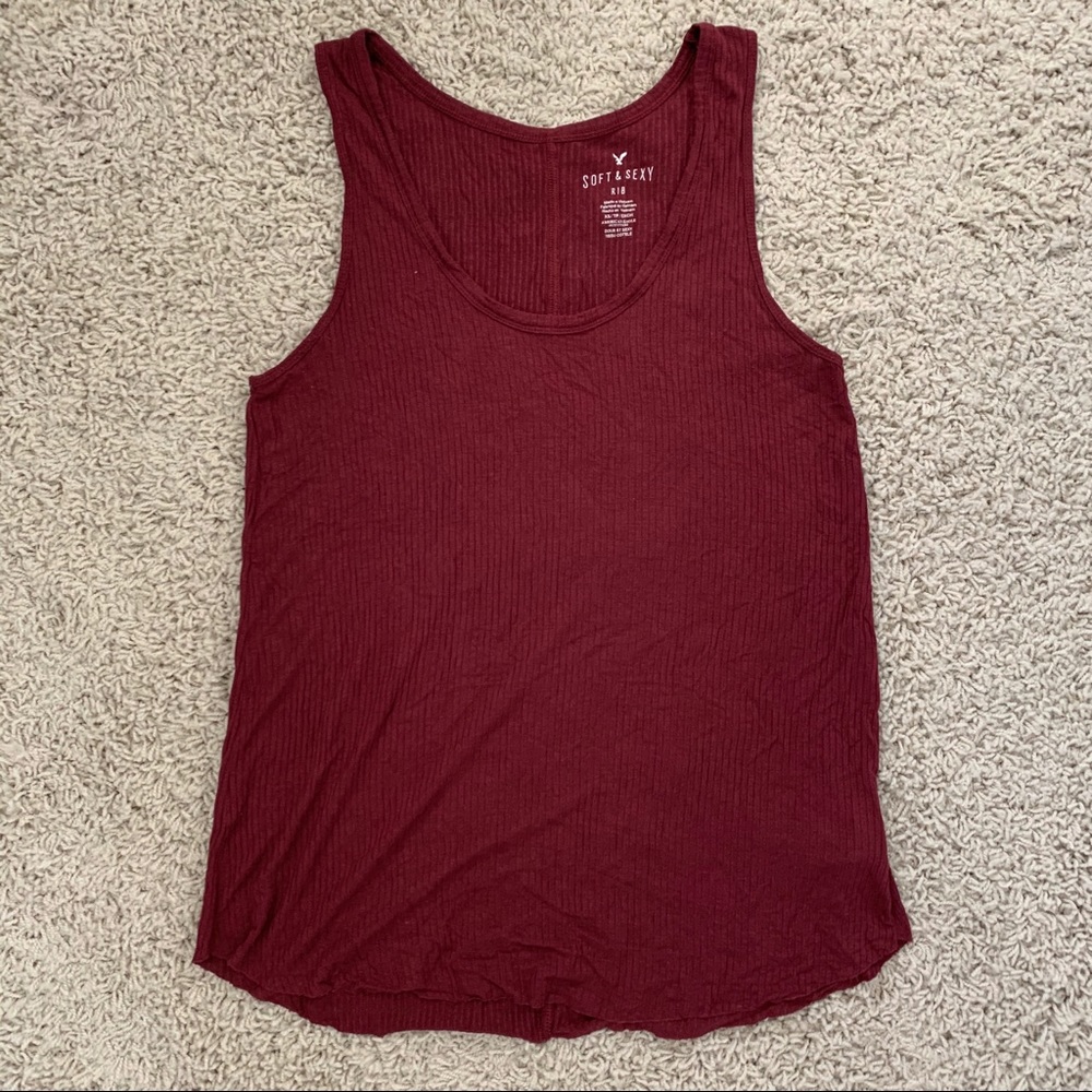 AE Soft and Sexy Red Ribbed Racerback Tank Top